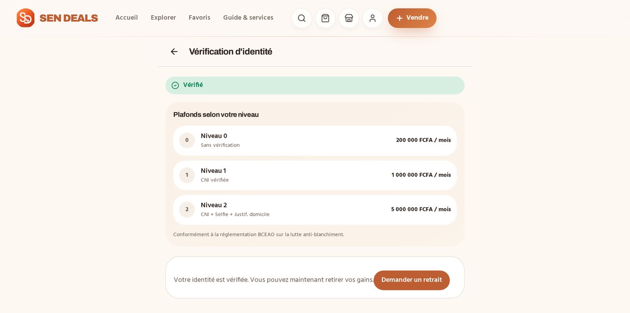 Capture d'écran — sen-deals.com/kyc
