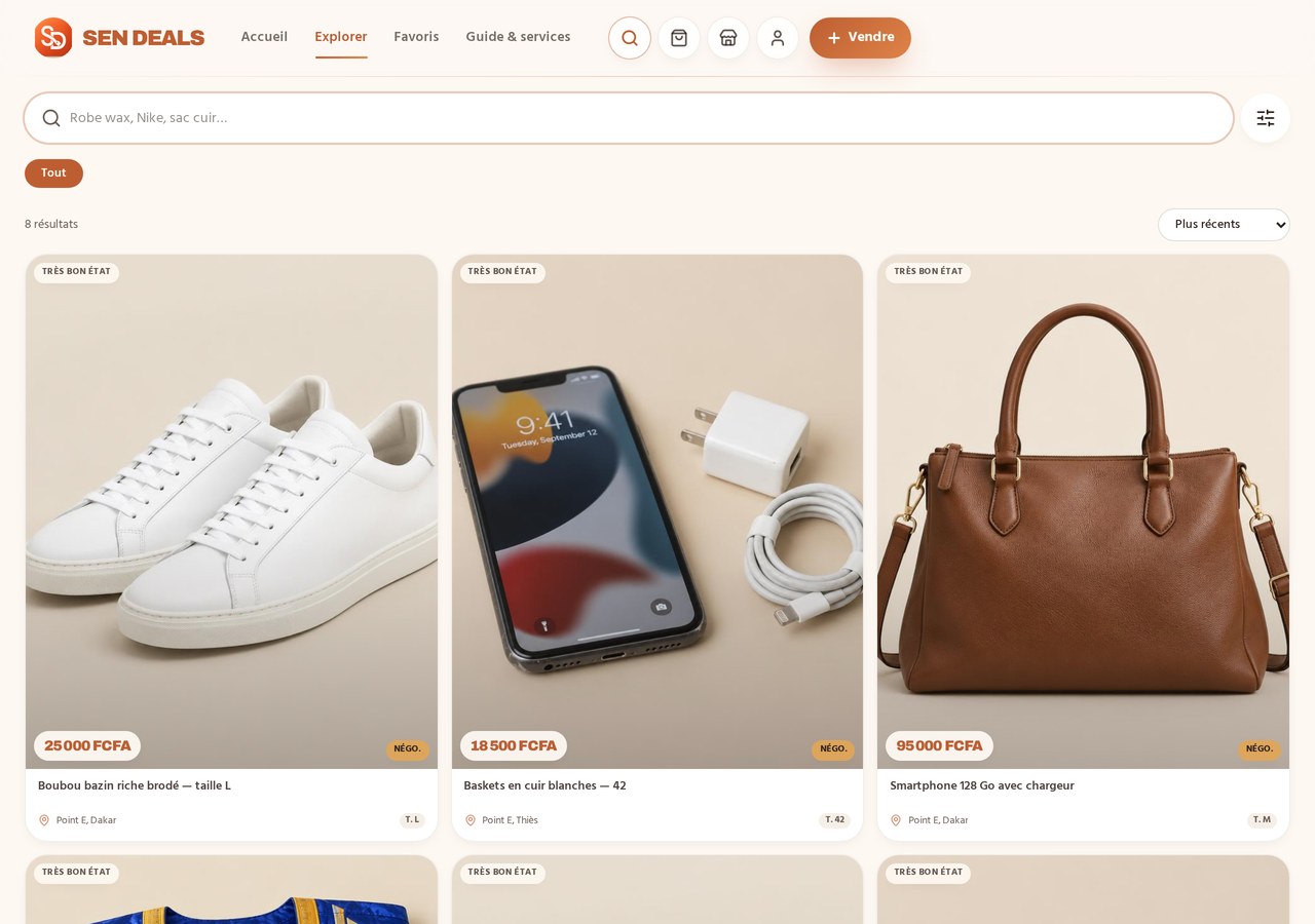 Capture d'écran — sen-deals.com/recherche